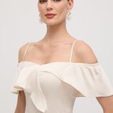 Ruffled Satin Midi Dress