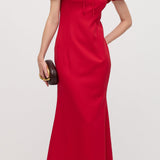 Ruffled Off-Shoulder Maxi Dress in Red