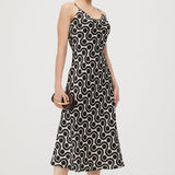 Must Valge Geomeetrilise Prindiga Midi Kleid