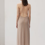 Nude Diamante Halter Midi Dress