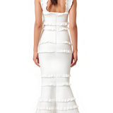 Varrukateta Frill Maxi Kleid Valges