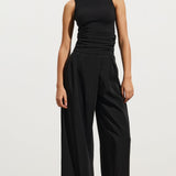 Kangast Vest ja Kõrge Vöökoht Pleatitud Püksid Komplekt