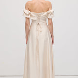 Volangidega Satään Midi Kleit Avatud Õlgadega