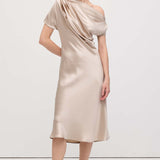 Asümmeetriline satiin drapeeritud midi kleit