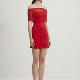 Ruby Off-Shoulder Mini Kleid aus Slinky und Mesh