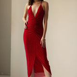 Diamante Rüüsitud Midi Kleid