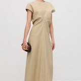 Rippuv Vöökoht Midi Kleid-Green