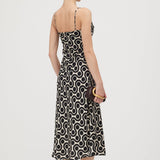 Must Valge Geomeetrilise Prindiga Midi Kleid