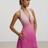 Ombre Roosa Šifoonist Halter Mini Kleit