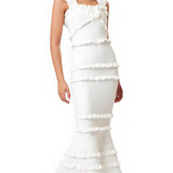 Varrukateta Frill Maxi Kleid Valges