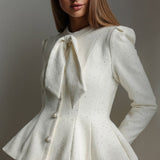Tweed Ruffle Hem Jakk ja Midi Seelik Komplekt