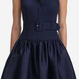 Tumesinine Vöödiga Twill Midi Kleid