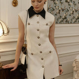 Tweed Mini Dress with Contrast Collar