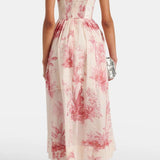 Prinditud Popliin Midi Korsett Kleid