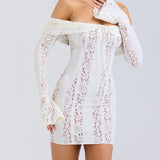 Retro Lilleline Mini Kleit Õlavarrele