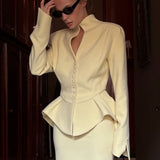 Klassikaline Peplum Jakk ja Lõhiku Midi Seelik Komplekt