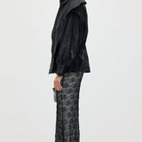 Vöödiga Lõikega Nahktagi Mustas