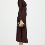 Pika Varrukaga Smocking Õlavarre Midi Kleid Coffee