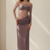 Hall Lilla Off-Shoulder Diamante Maxi Dress