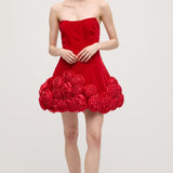 Punane Lilleline Mini Kleit Õlgadelt Avatud