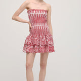 Punane Puuvillane Mini Kleit Tikkitud Silmadega