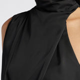 Asümmeetriline satiin-midi kleit must