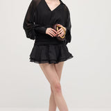 Must Klassikaline Mini Kleit Laternvarrukatega