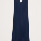 Pleated Georgette Avatud Seljaga Midi Kleid Navy