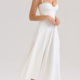 Veniv Puuvillane Midi Kleit Valges