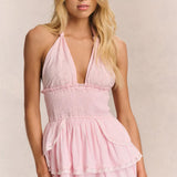 Cotton Ruffled Halter Mini Dress