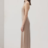 Nude Diamante Halter Midi Dress