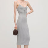 Üksik Varrukateta Kootud Midi Kleit Haze Sinises