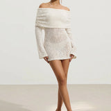 Ivory Color Knitted Mini Dress with Arm Loop