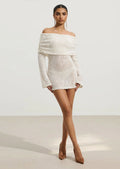 Ivory Color Knitted Mini Dress with Arm Loop
