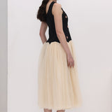 Vintage Kontrasti Tülli Midi Kleid