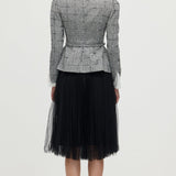 Peplum Tweed Ülemine ja Võrgusilm Midi Seelik Komplekt