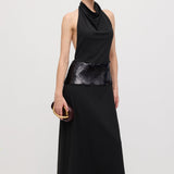 Cowl Neck Open Back Maxi Dress with Cardigan