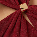 Asümmeetriline kaelusega pikkade varrukatega midi kleit punases