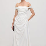 Üksik Satin Maxi Kleid Õlavarre