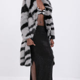 Trendikas Faux Fur Zebra Prindiga Mantel
