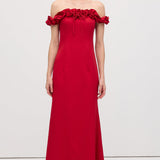 Ruffled Off-Shoulder Maxi Dress in Red