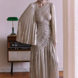 Metallic Ruffled Maxi Dress