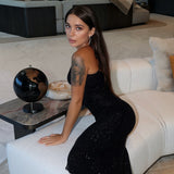 Diamante Rõhutatud Midi Kleid Mustas
