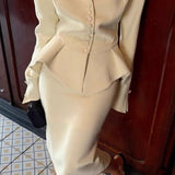 Klassikaline Peplum Jakk ja Lõhiku Midi Seelik Komplekt