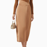 Asümmeetriline kaelusega pikkade varrukatega midi kleit khakis