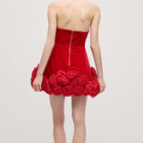 Punane Lilleline Mini Kleit Õlgadelt Avatud