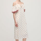 Polka Dot Üks Õlg Midi Kleid