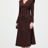 Pika Varrukaga Smocking Õlavarre Midi Kleid Coffee