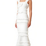 Varrukateta Frill Maxi Kleid Valges