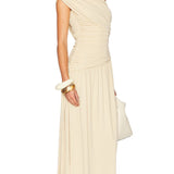 Pleated Maxi Dress with Arm Details